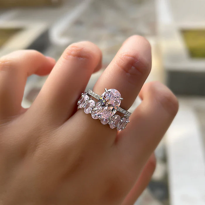 Shine of Diamond: Sweet Pink Gemstone Oval Cut Sterling Silver Bridal Set (SAVE $30)