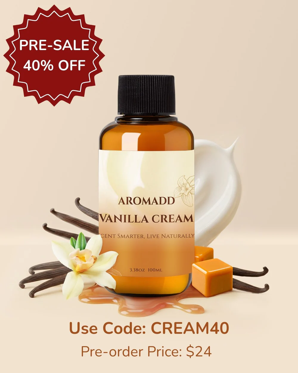 Aromadd: Pre-sale】Vanilla Cream Essential Oil, New Arrivals 40% Off Code: CREAM40