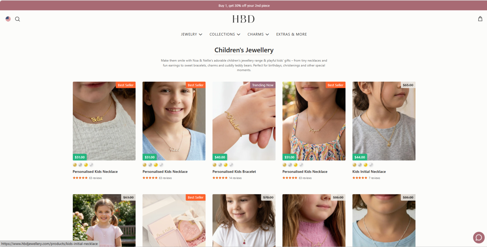 HBD Jewellery personalised kids name necklace gift jewellery for children