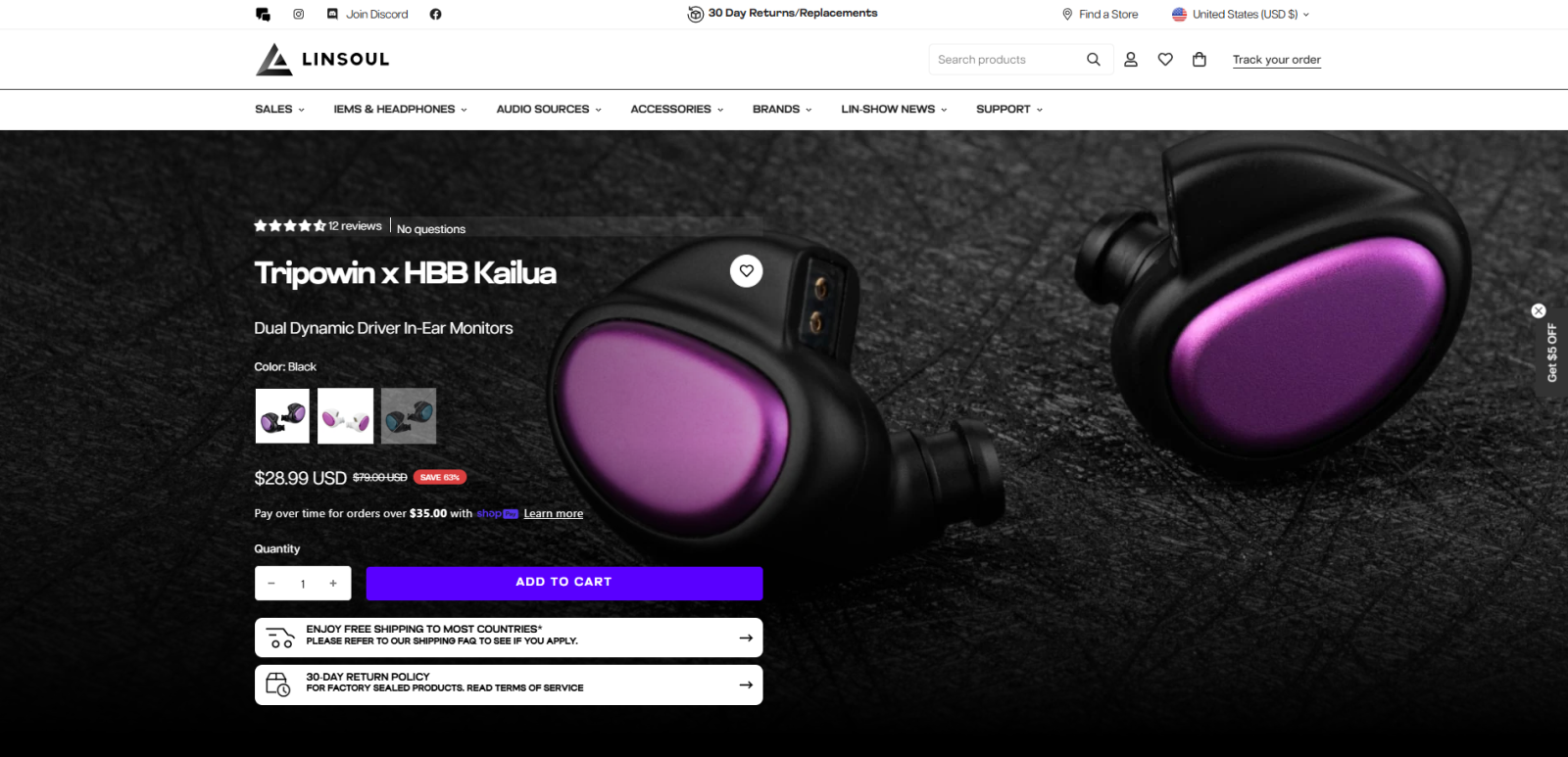 A product page with clear pricing, ratings, shipping information, and return policy that helps users make confident purchase decisions.