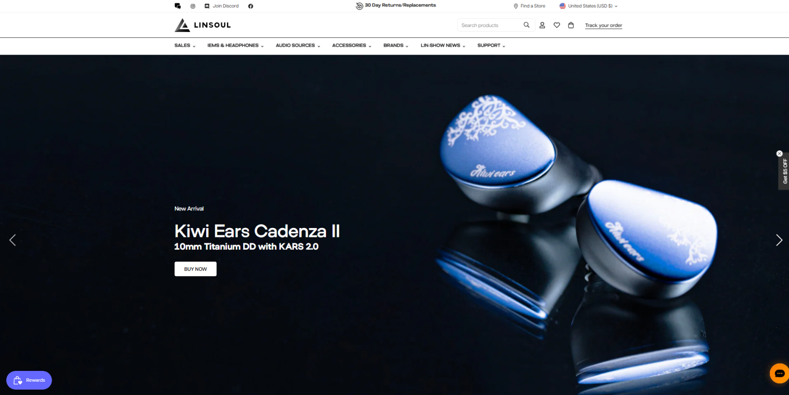 Linsoul homepage banner – a clean first look at the brand’s audio-focused storefront.