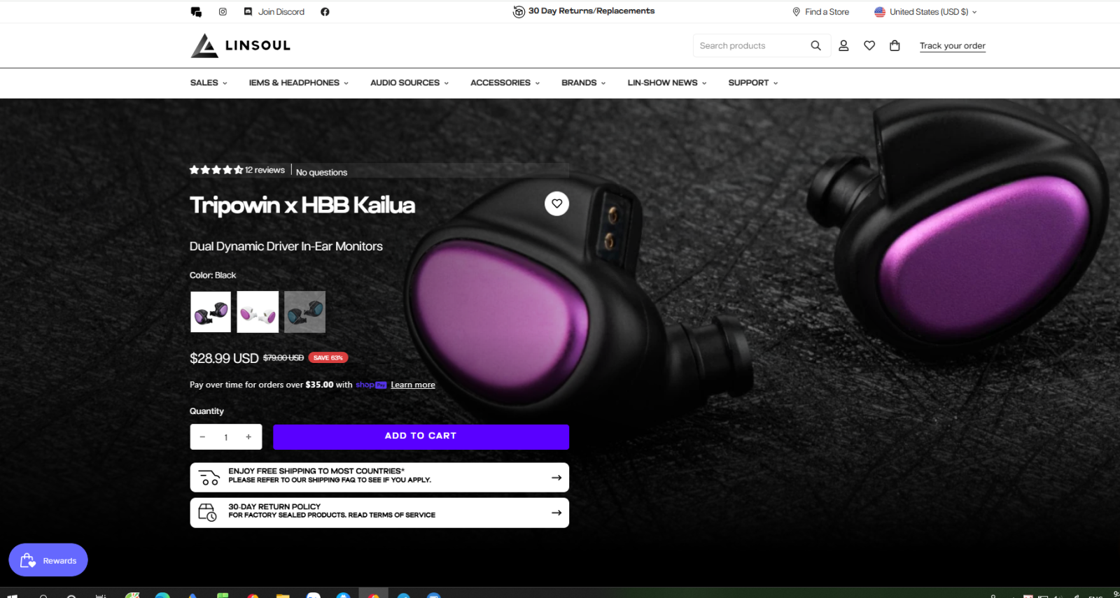 A product page with clear pricing, ratings, shipping information, and return policy that helps users make confident purchase decisions.