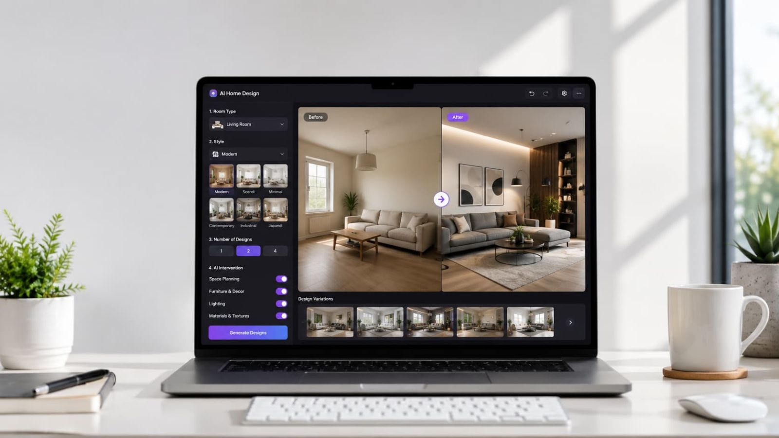 HomeDesign AI review 2026 showing AI room redesign and virtual staging workflow