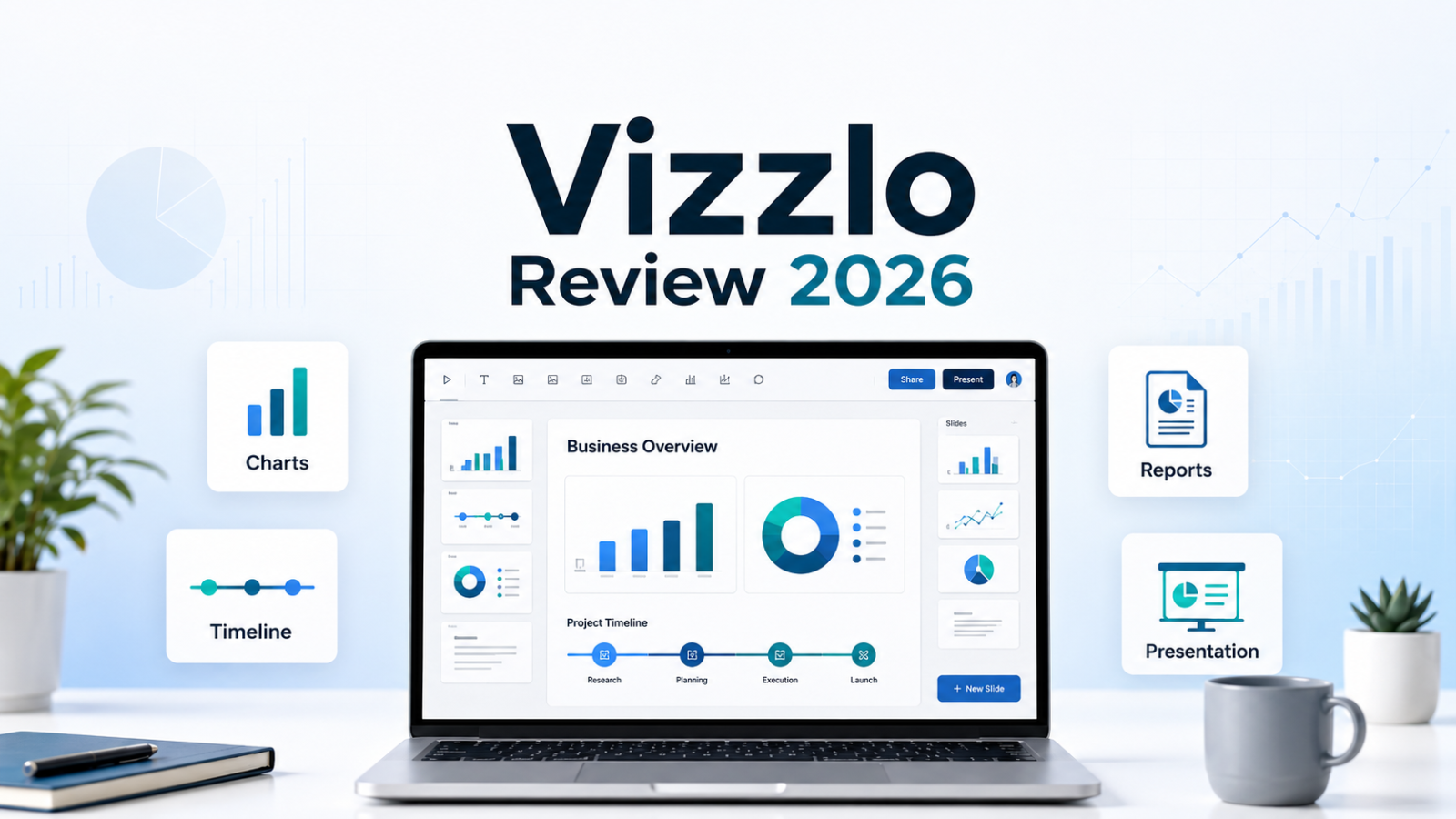Vizzlo review 2026 hero image showing a business chart editor for presentation-ready charts and reports