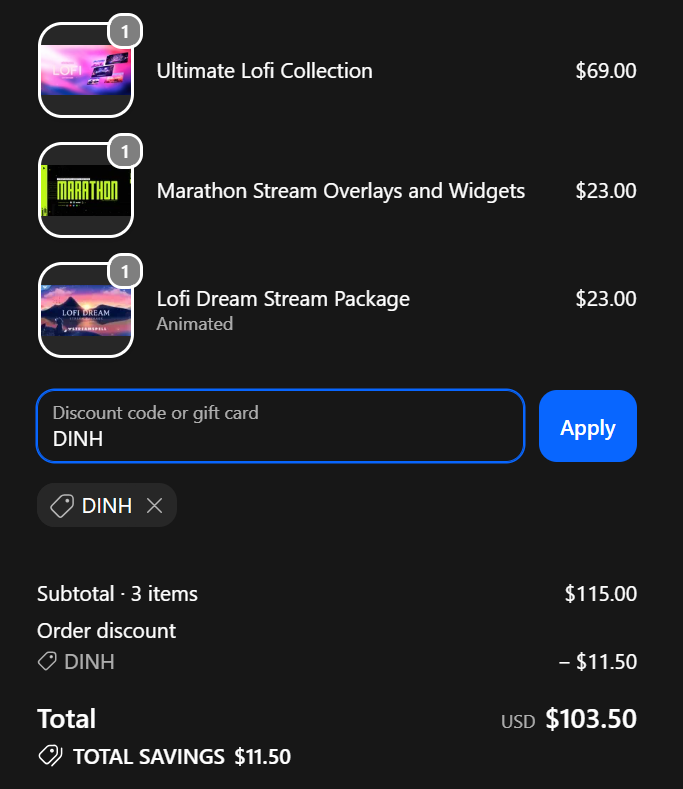 checkout 3 deals via code DINH 10% off