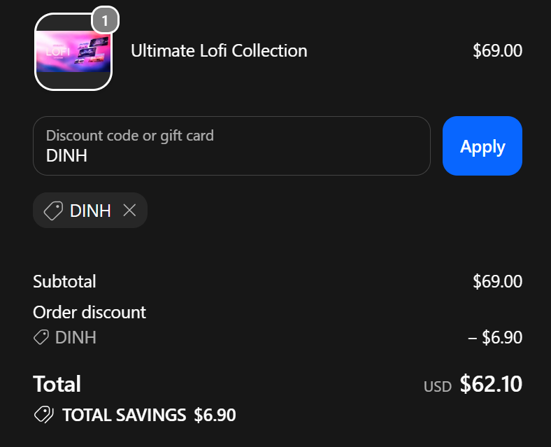 code DINH  10% Off Ultimate Lofi Collection