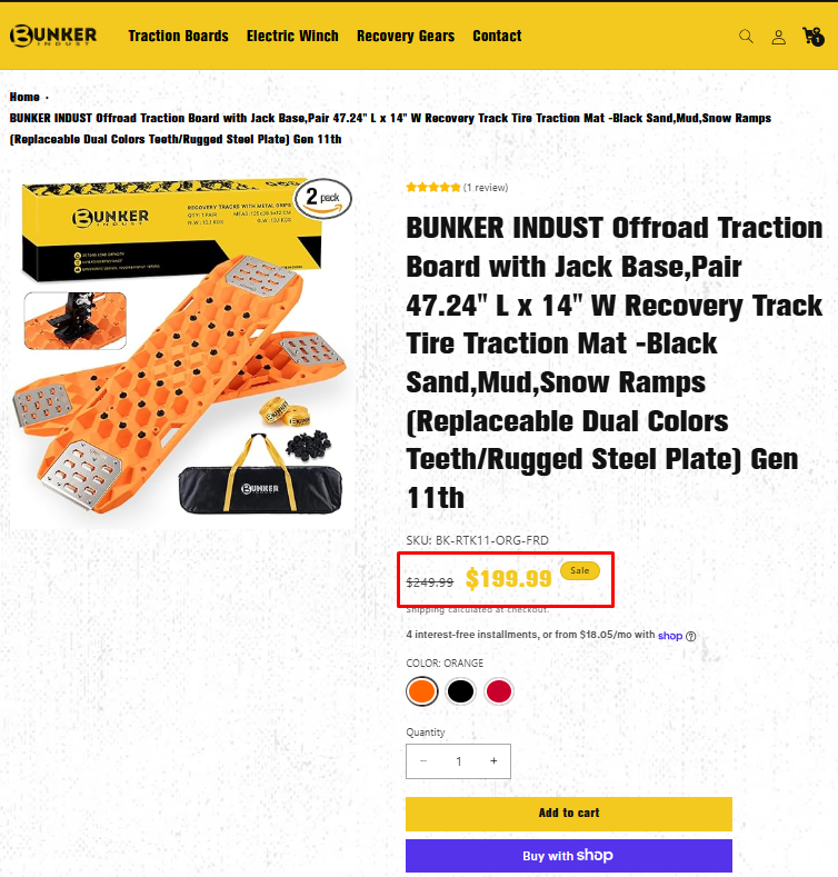 BUNKER INDUST Offroad Traction Board with Jack Base