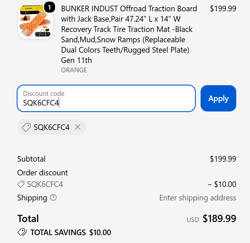 code SQK6CFC4 -$10_BUNKER INDUST Prime Traction Boards With Replaceable Teeth & Steel Plate