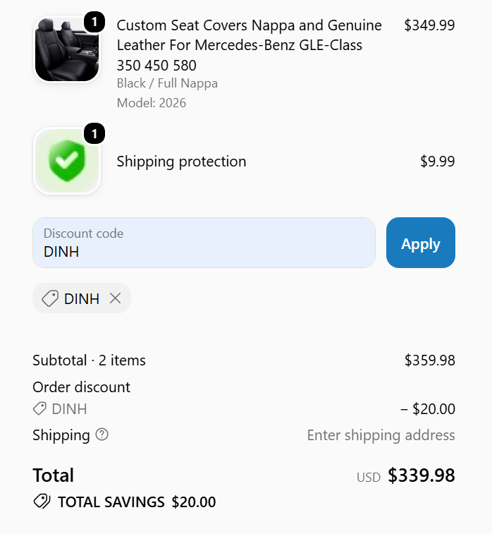 code DINH $20 Off Custom Seat Covers Nappa and Genuine Leather For Mercedes-Benz GLE-Class 350 450 580