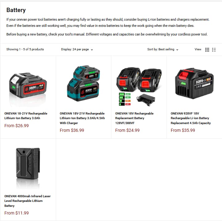 ONEVAN Battery collection with replacement batteries and charger options