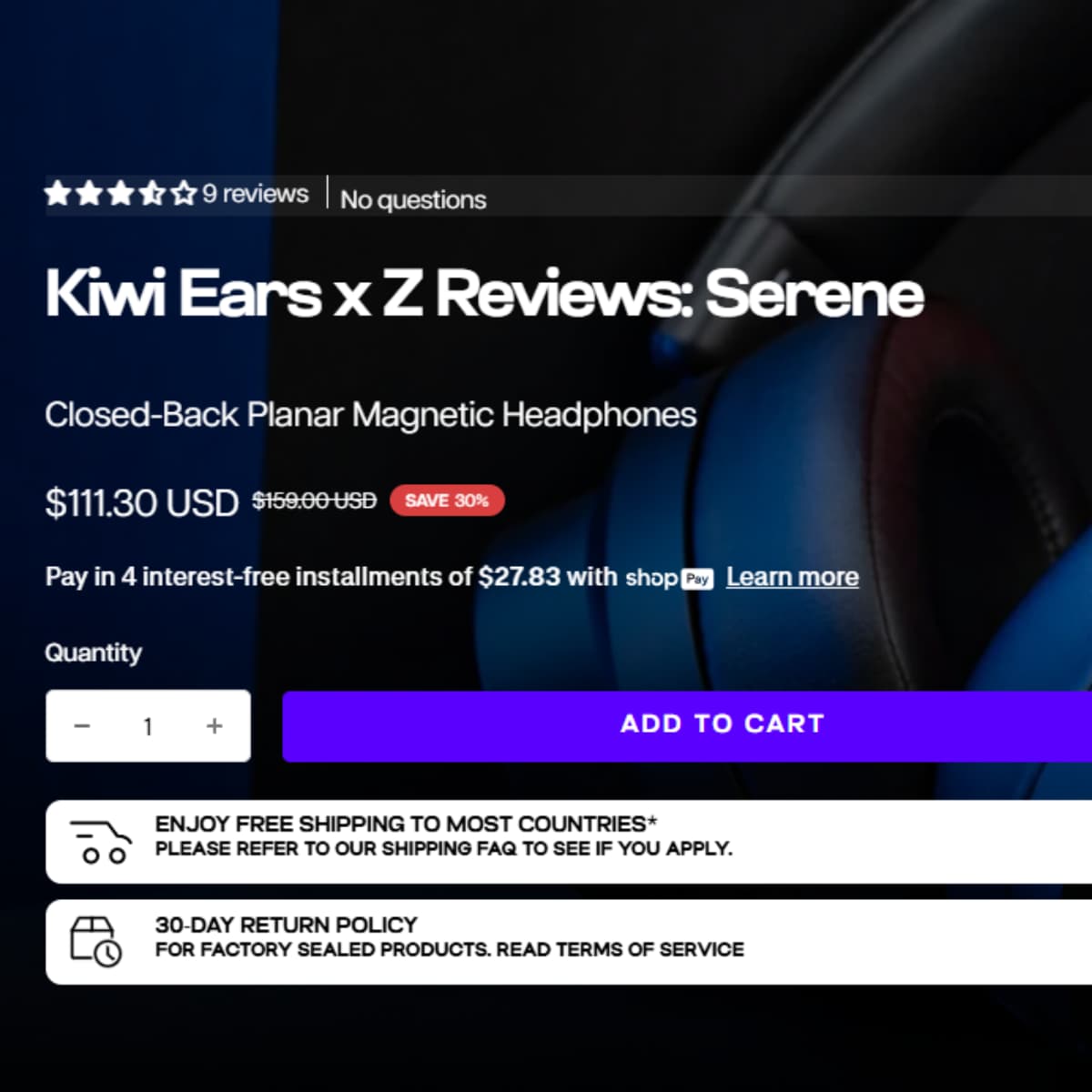 Linsoul Audio Kiwi Ears x Z Reviews Serene proof image showing Save $47.70 from $159.00 to $111.30