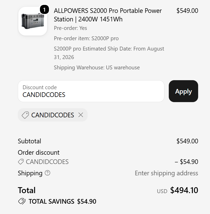 CANDIDCODES code 10% Off_ALLPOWERS S2000 Pro Portable Power Station