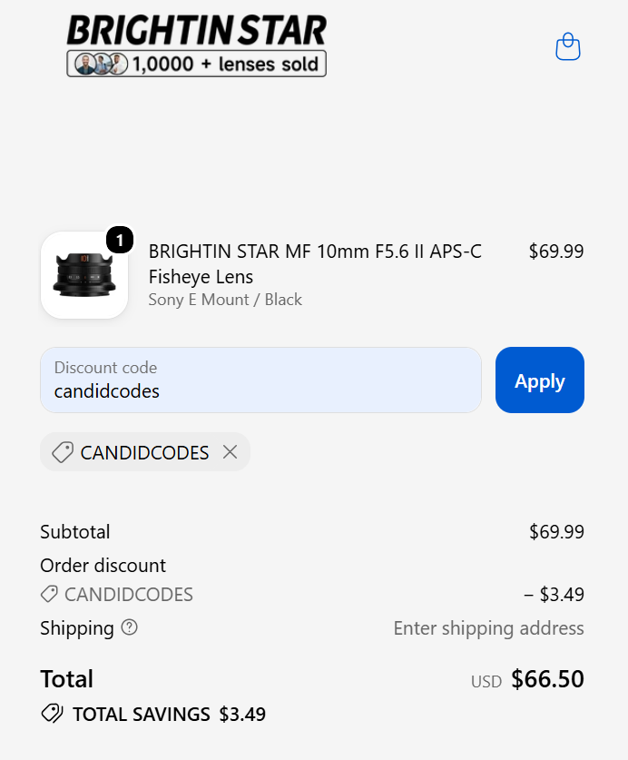 code CANDIDCODES  5% Off _BRIGHTIN STAR MF 10mm F5_6 II APS-C Fisheye Lens.png