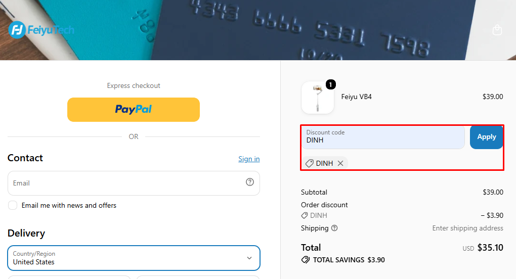 code dinh 10% Off via product Feiyu VB4