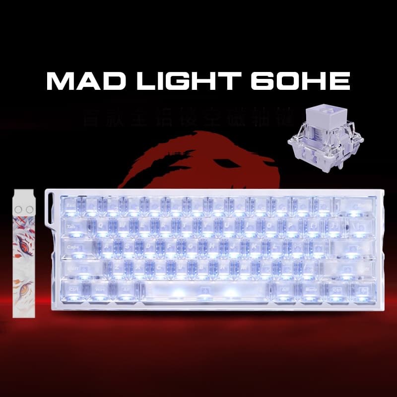 White MAD LIGHT 60 HE compact gaming keyboard with transparent magnetic switch