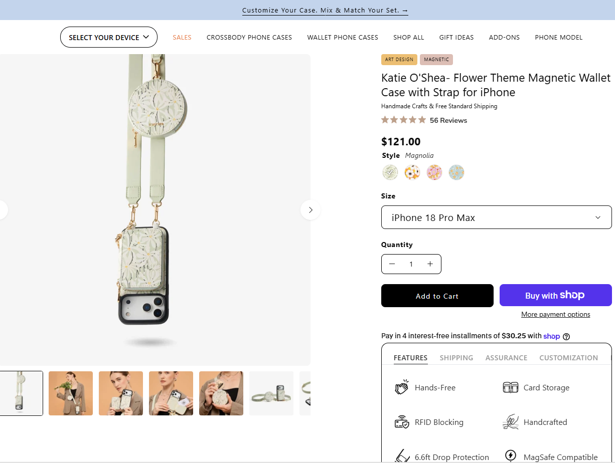 Katie O'Shea- Flower Theme Magnetic Wallet Case with Strap for iPhone