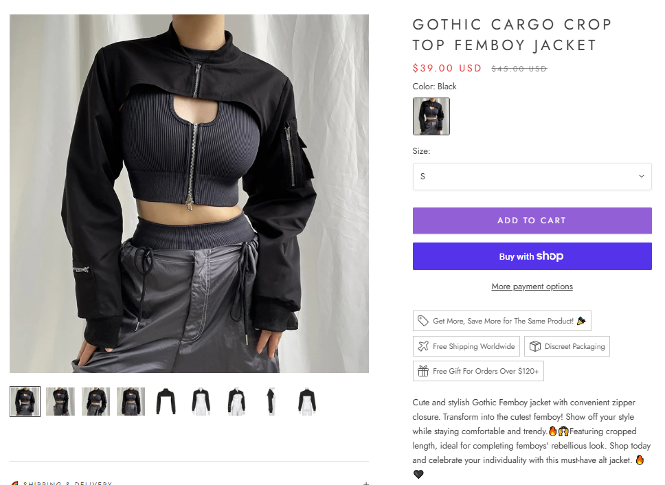 Gothic Cargo Crop Top Femboy Jacket product price proof