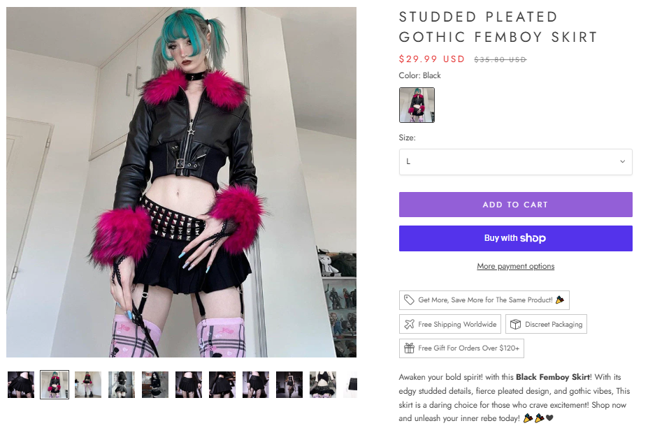 Studded Pleated Gothic Femboy Skirt sale price proof