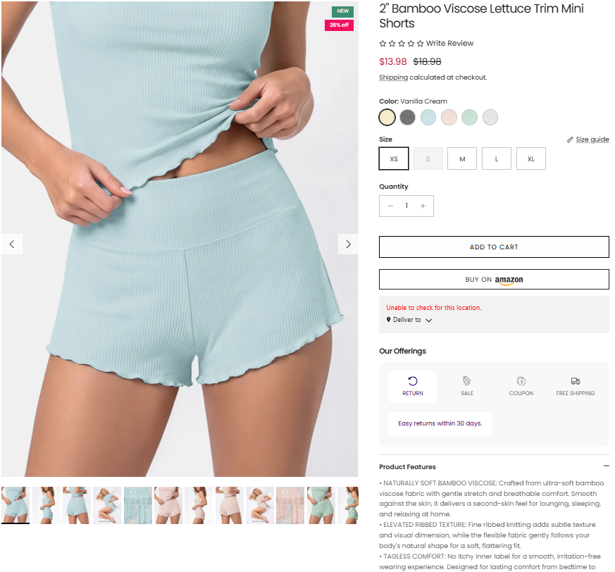 2 Bamboo Viscose Lettuce Trim Mini Shorts