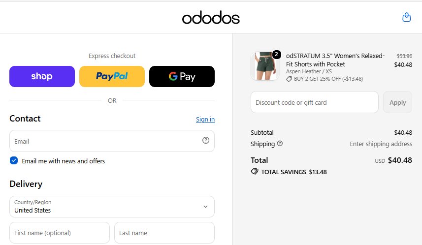 ODODOS Buy 2 Get 25 percent off checkout proof