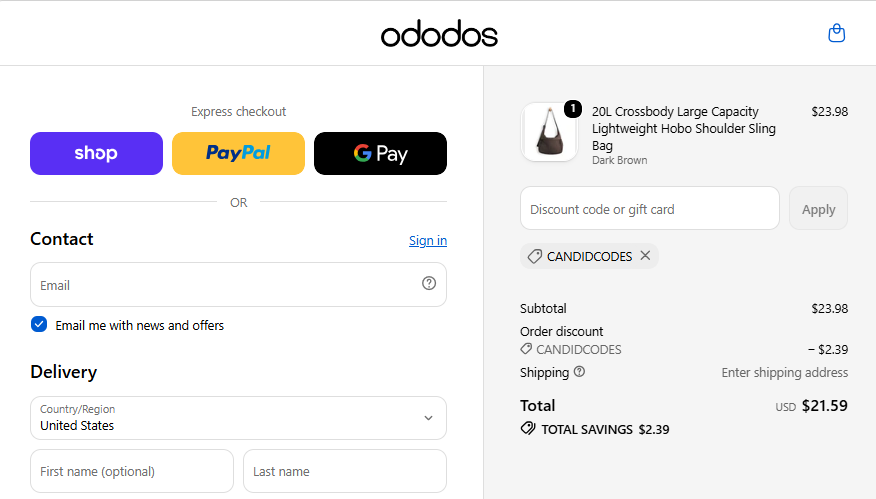 candidcodes checkout proof for ODODOS 20L Crossbody Hobo Bag