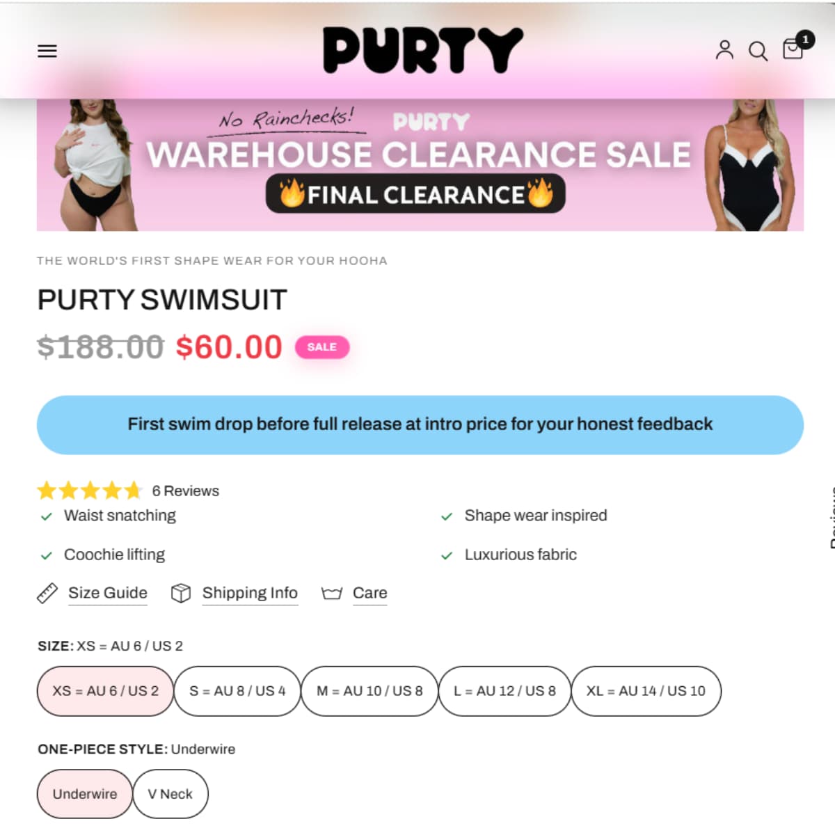 Purty Body Purty Swimsuit Save $128 deal proof, $188.00 to $60.00
