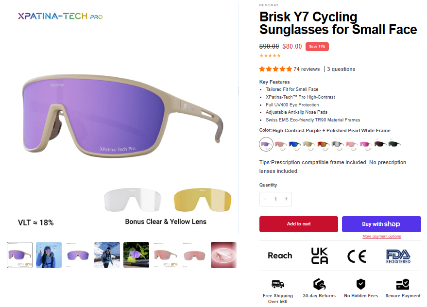 Brisk Y7 Cycling Sunglasses for Small Face