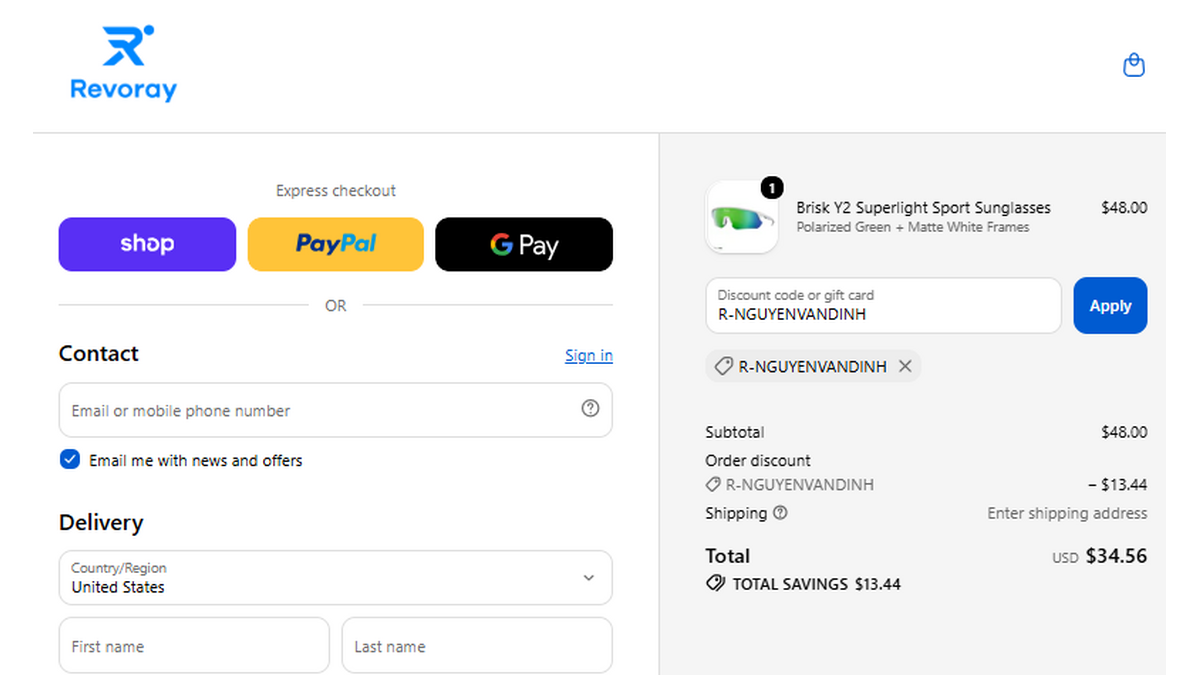R-NGUYENVANDINH checkout proof for Brisk Y2 Superlight Sport Sunglasses