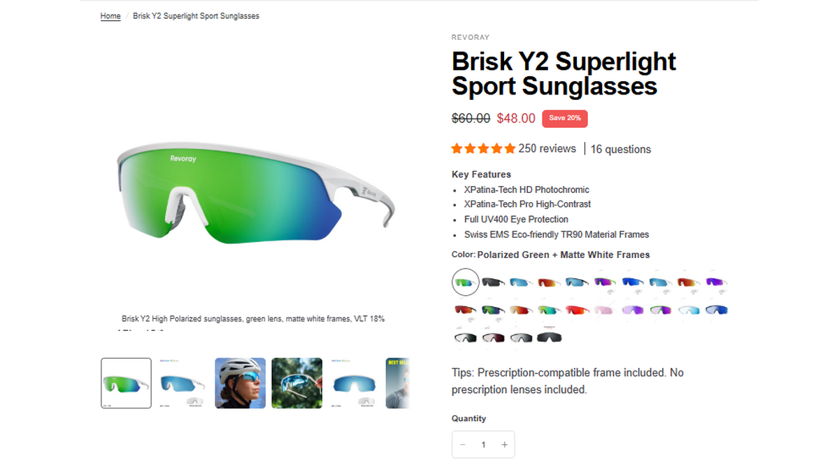 Brisk Y2 Superlight Sport Sunglasses sale price proof
