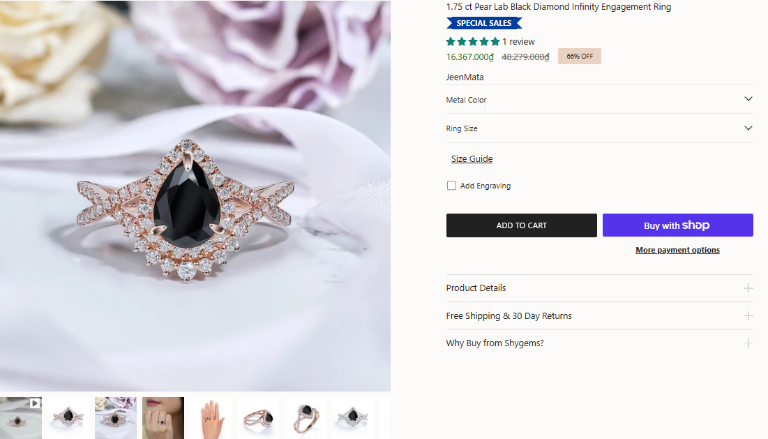 1.75 Ct Pear Lab Black Diamond Infinity Engagement Ring