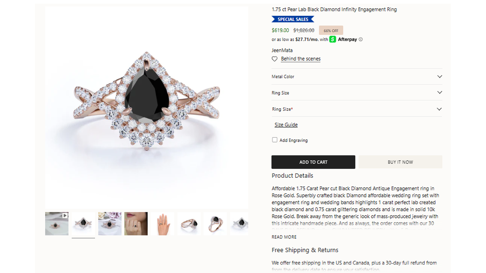 ShyGems 1.75 Ct Pear Lab Black Diamond Infinity Engagement Ring sale proof