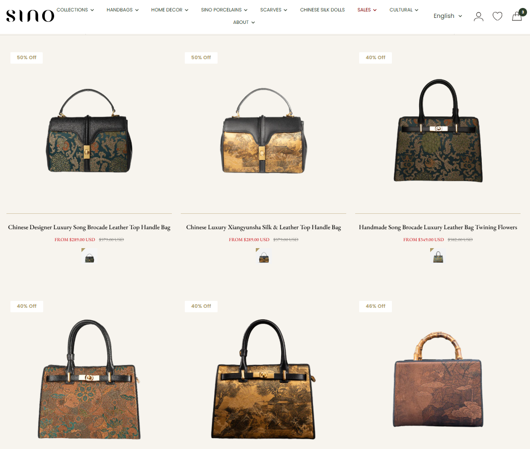SinoCultural Last Chance handbags up to 50 percent off