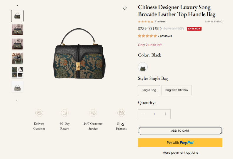 Chinese Designer Luxury Song Brocade Leather Top Handle Bag sale price