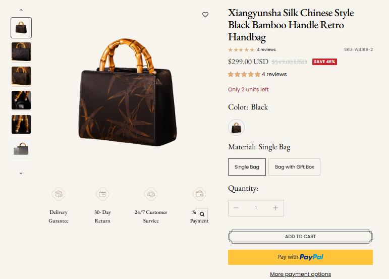 Xiangyunsha Silk Black Bamboo Handle Retro Handbag sale price