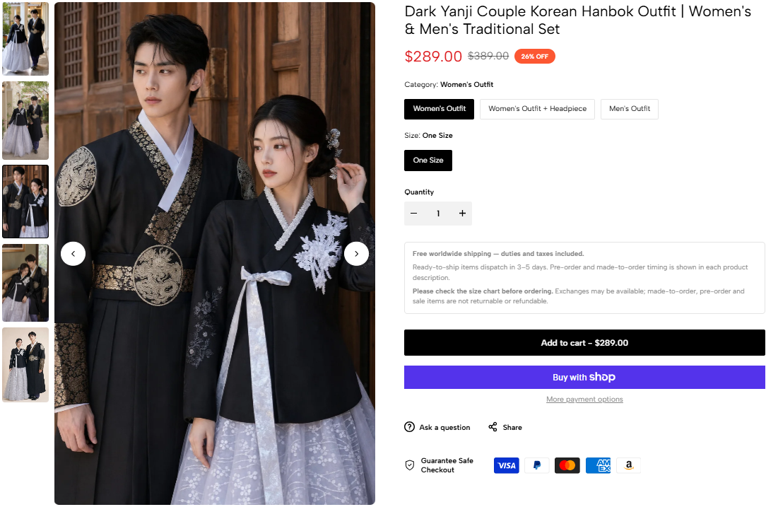 Dark Yanji Couple Korean Hanbok Outfit