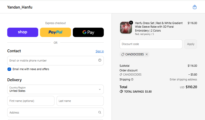 CANDIDCODES checkout proof for Gradient Hanfu Dress Set