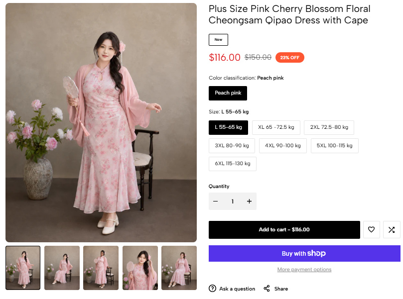 Pink Cherry Blossom Cheongsam sale price proof