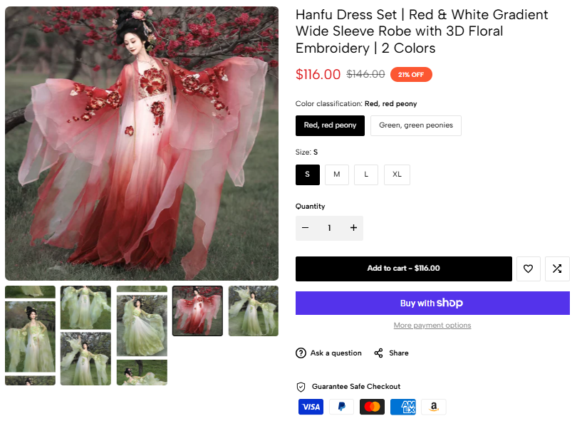 Red and White Gradient Hanfu Dress Set sale price proof