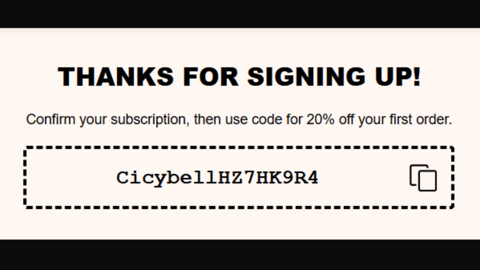 CicyBell generated 20% off subscriber code after email signup