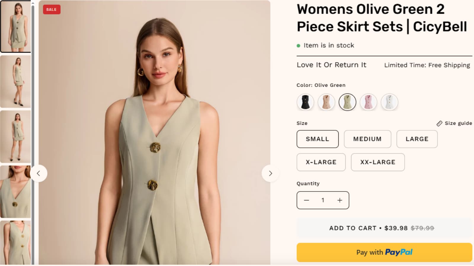 CicyBell Olive Green 2 Piece Skirt Sets deal showing Save $40.01