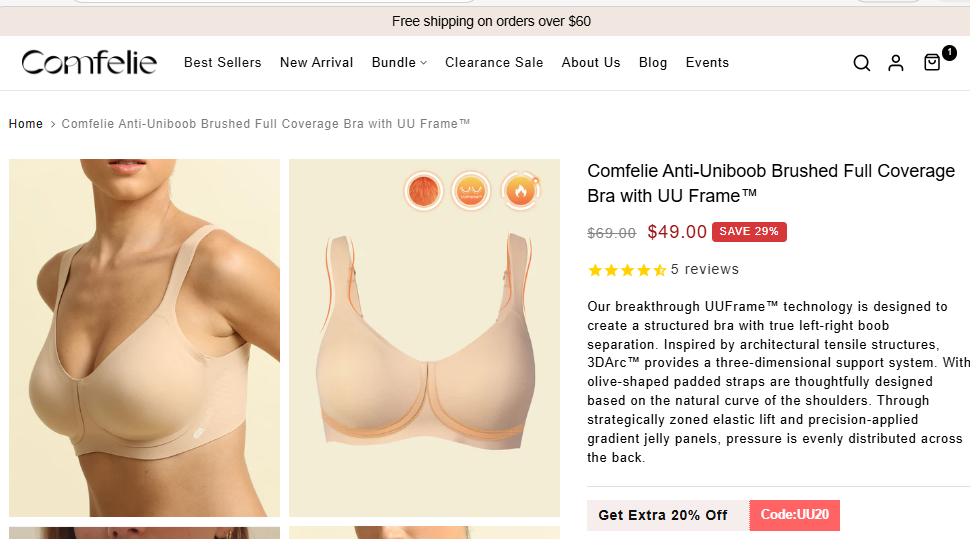 Comfelie Anti-Uniboob Full Coverage Bra sale price