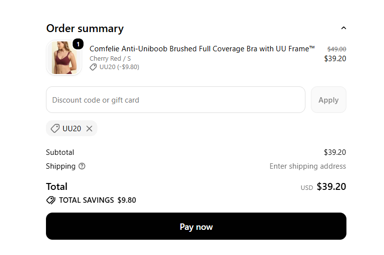 UU20 checkout proof for Anti-Uniboob UU Frame Bra