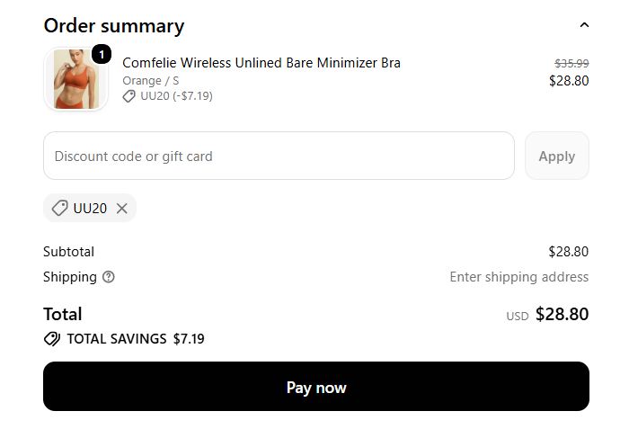 UU20 checkout proof for Wireless Unlined Bare Minimizer Bra