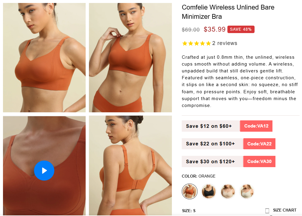 Comfelie Wireless Unlined Bare Minimizer Bra sale price