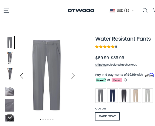 DTWOOO Water Resistant Pants official product page