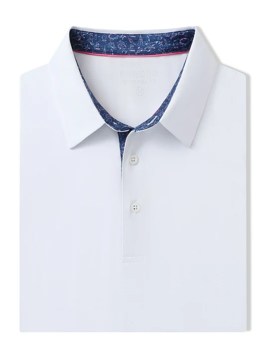 Designed Collared Solid Performance Polo – White