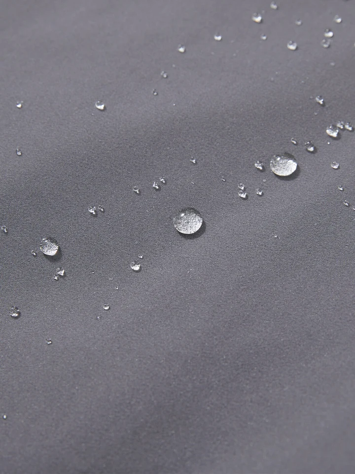 Water droplets beading on DTWOOO pants fabric