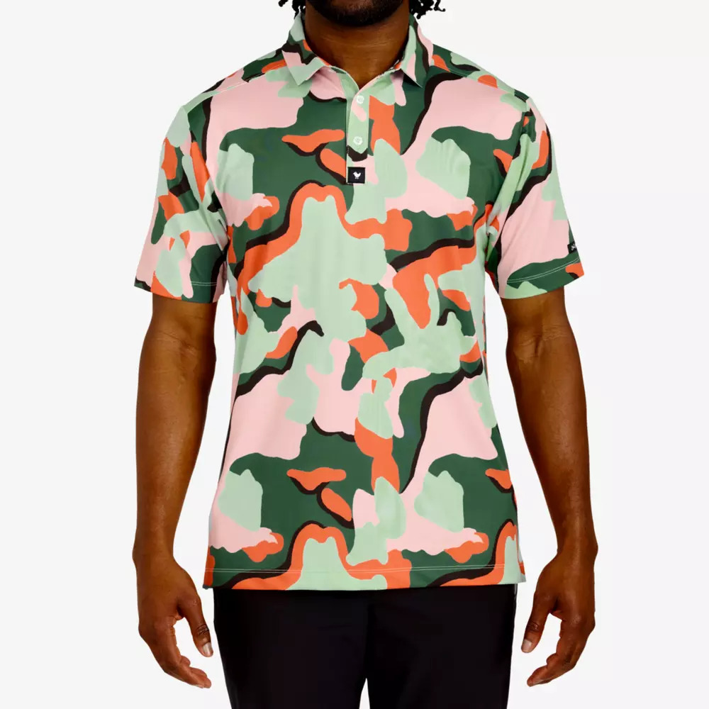 Bad Birdie multicolor camouflage performance golf polo front fit