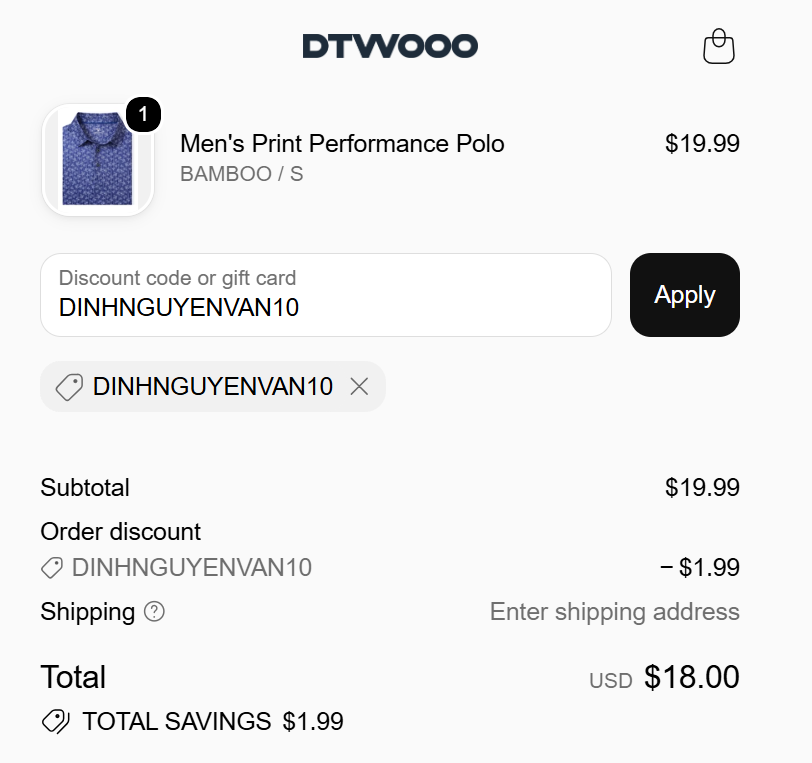 code DINHNGUYENVAN10  10% Off verified deal Men's Print Performance polo