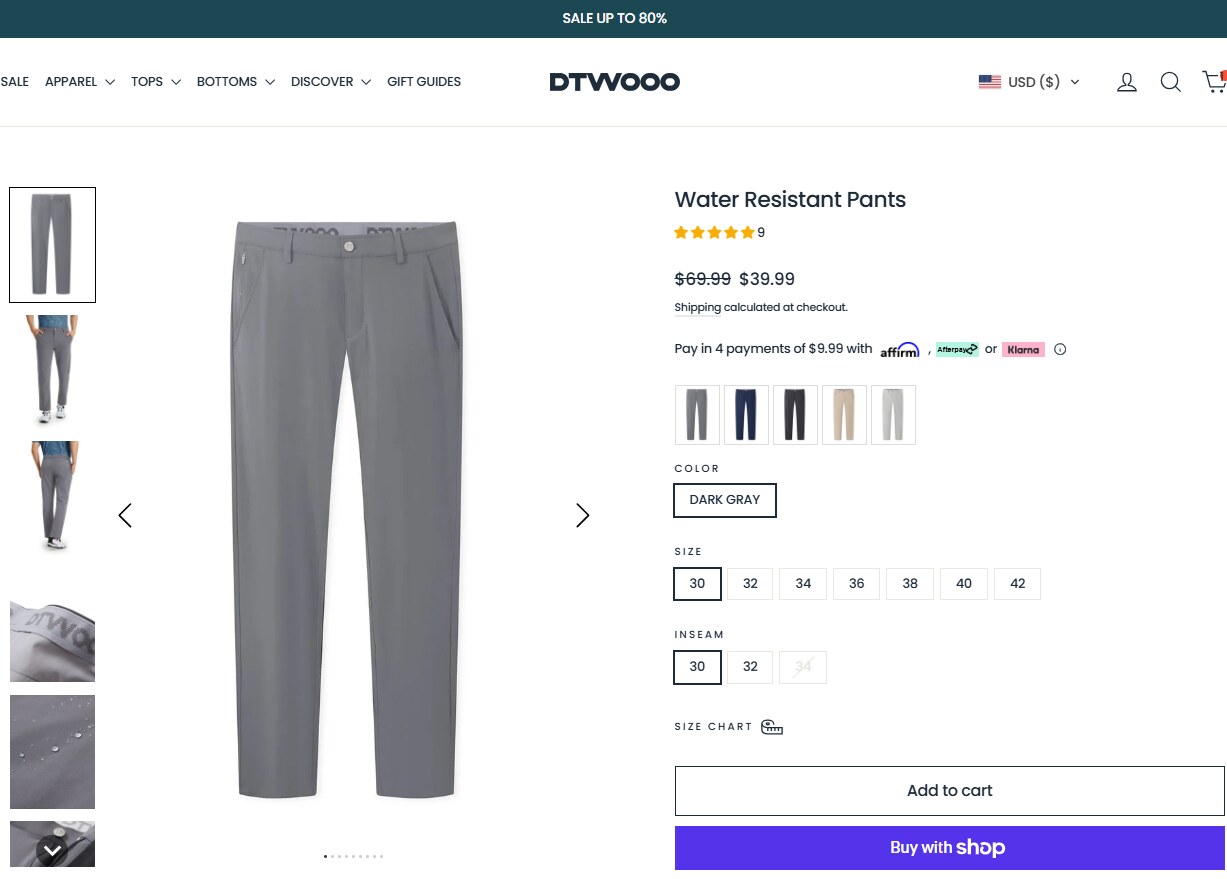 DTWOOO men's water resistant golf pants